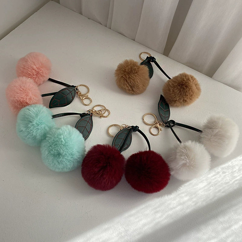 Cherry Pom-Pom Keyring