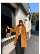 V-Neck Pullup Sleeve Fur Coat - Pumpkin