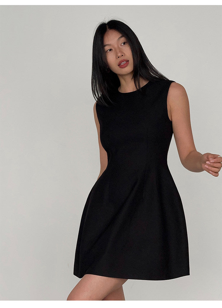 Structured Flare Mini Dress - Black