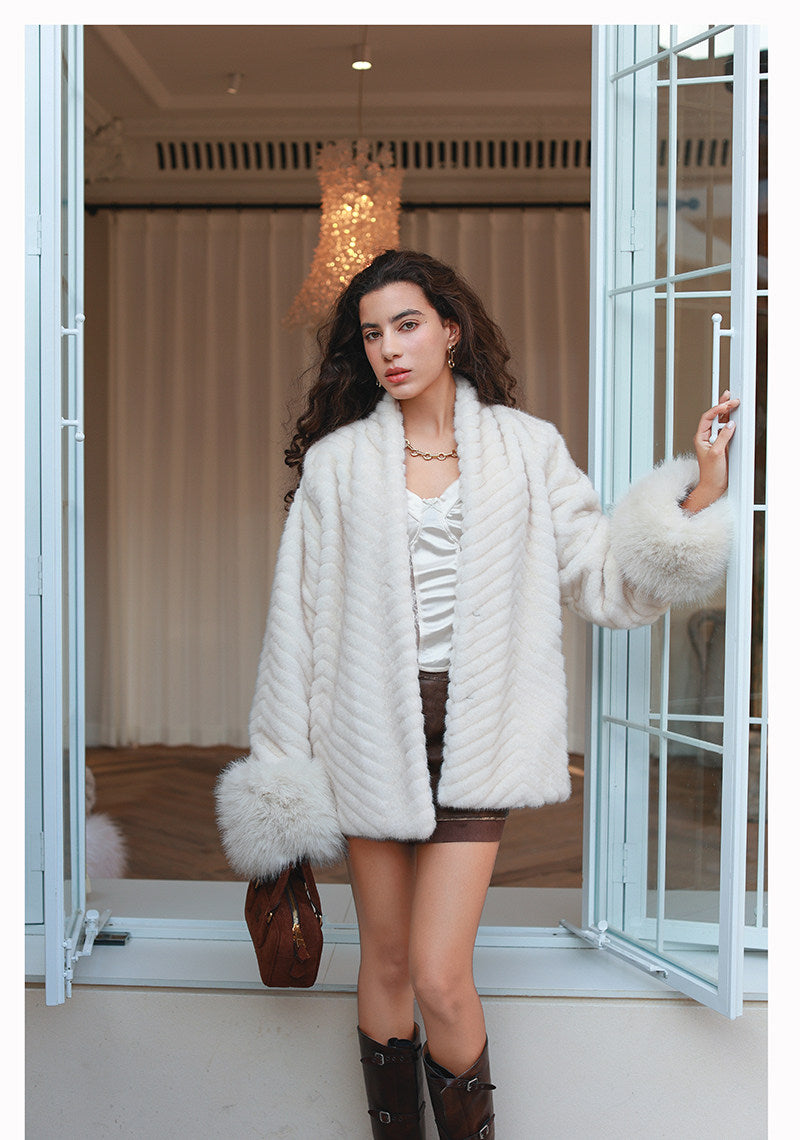 Plush Sleeves Fur Coat - Short
