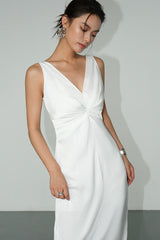 Smooth Ruched Slip Dress - White