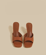 Minimal Curve Heel Sandals (Brown)