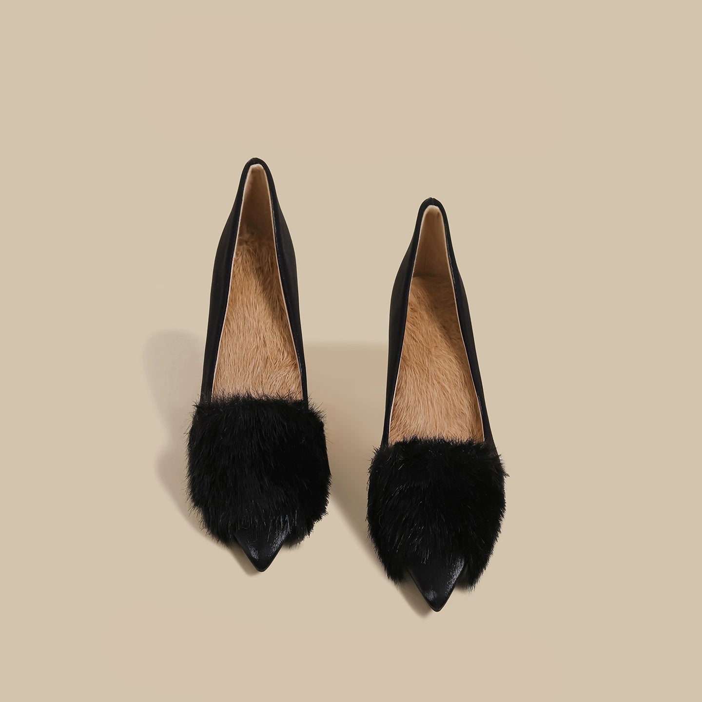 Plush Fur Pointed Heels