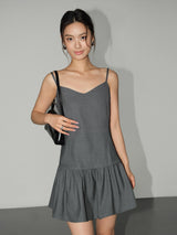 Peated V-neck Camisole Dress - Grey