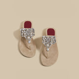 Crystal Pearl Flat Sandals (Beige)