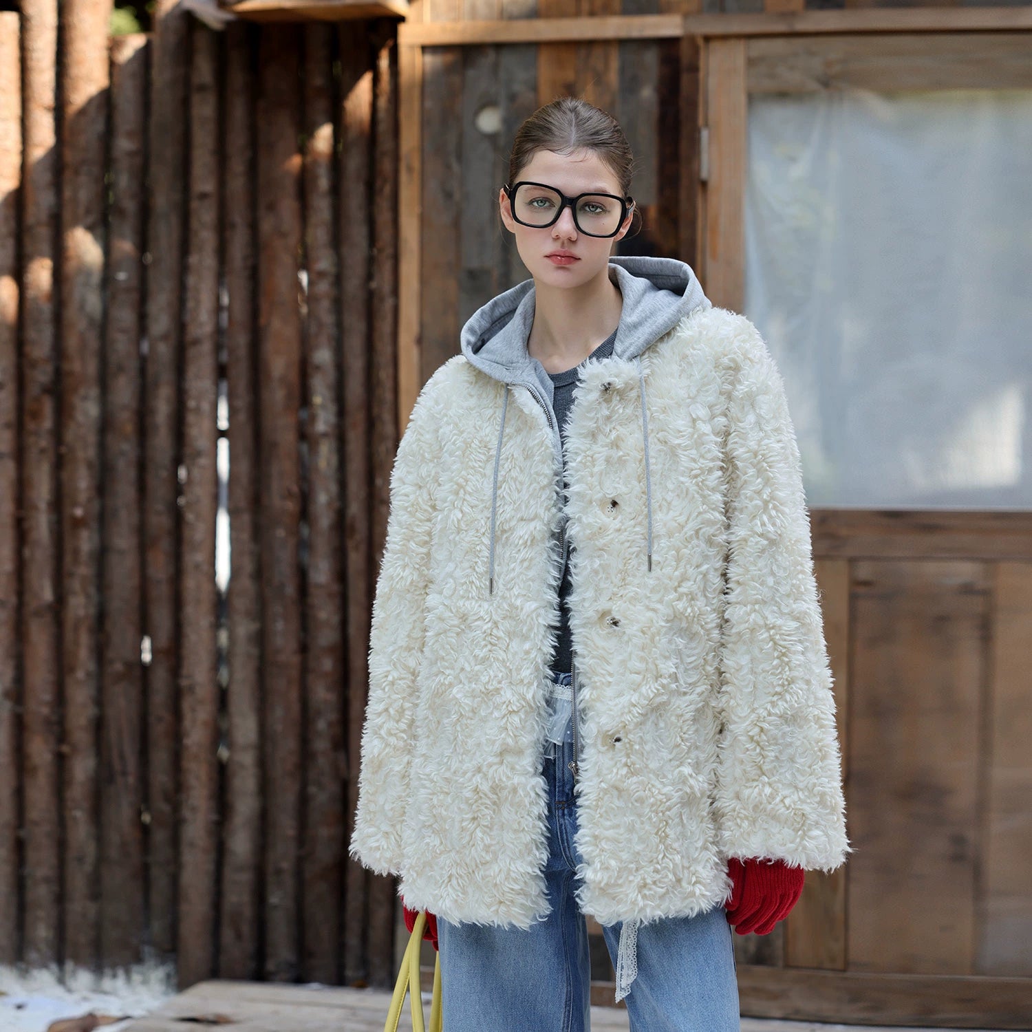 White Faux-Lamb Coat