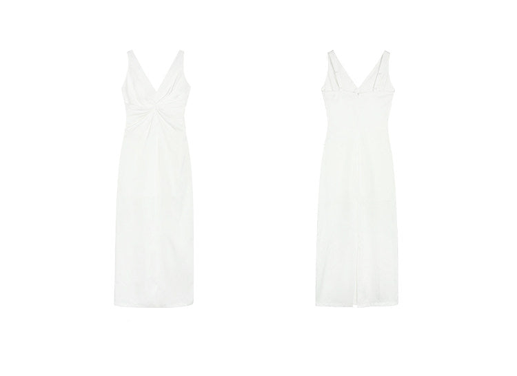 Smooth Ruched Slip Dress - White