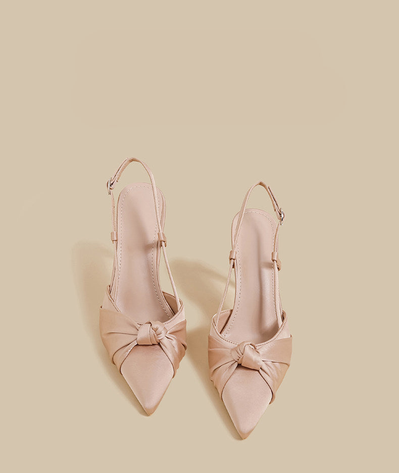 Bow Satin Slingback Heels
