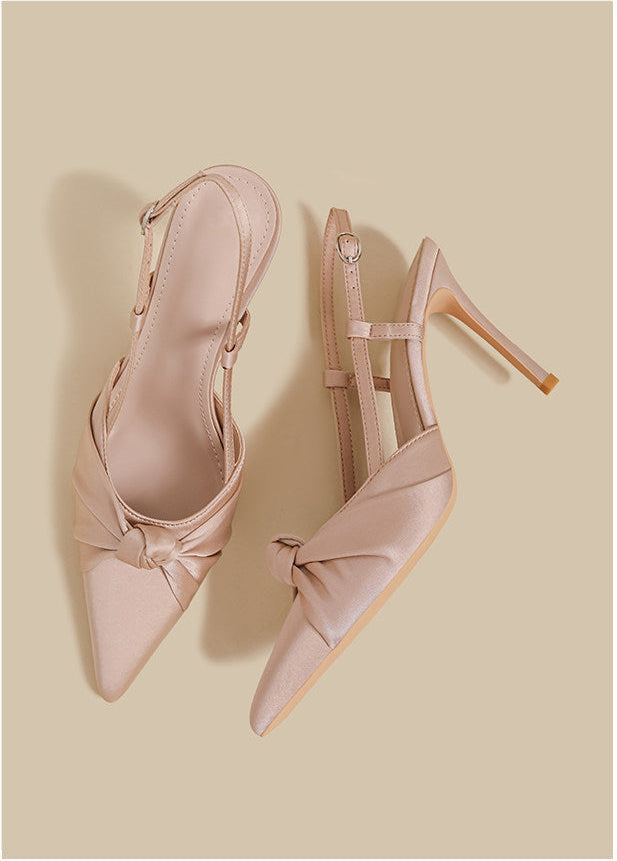 Bow Satin Slingback Heels