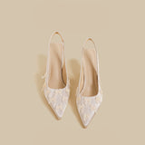 Floral Mesh Slingback Heels