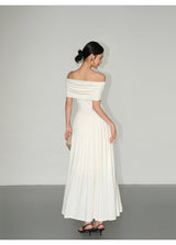 Off-Shoulder Pleated Maxi Dress