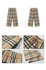 Plaid Drawstring Wide-Leg Pants