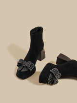 Crystal Bow Boots - Black