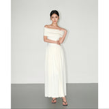 Off-Shoulder Pleated Maxi Dress