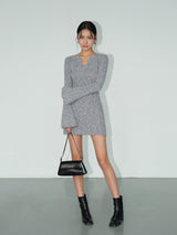 V-Neck Knit Mini Dress - Grey