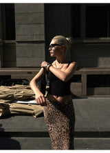 Leopard Low-Rise Long Skirt