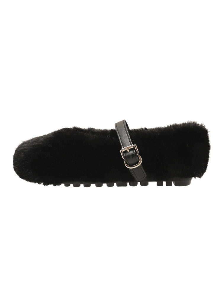 Plush Strap Winter Loafers