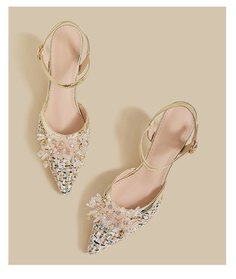 Floral Tweed Pointed Slingback Heels