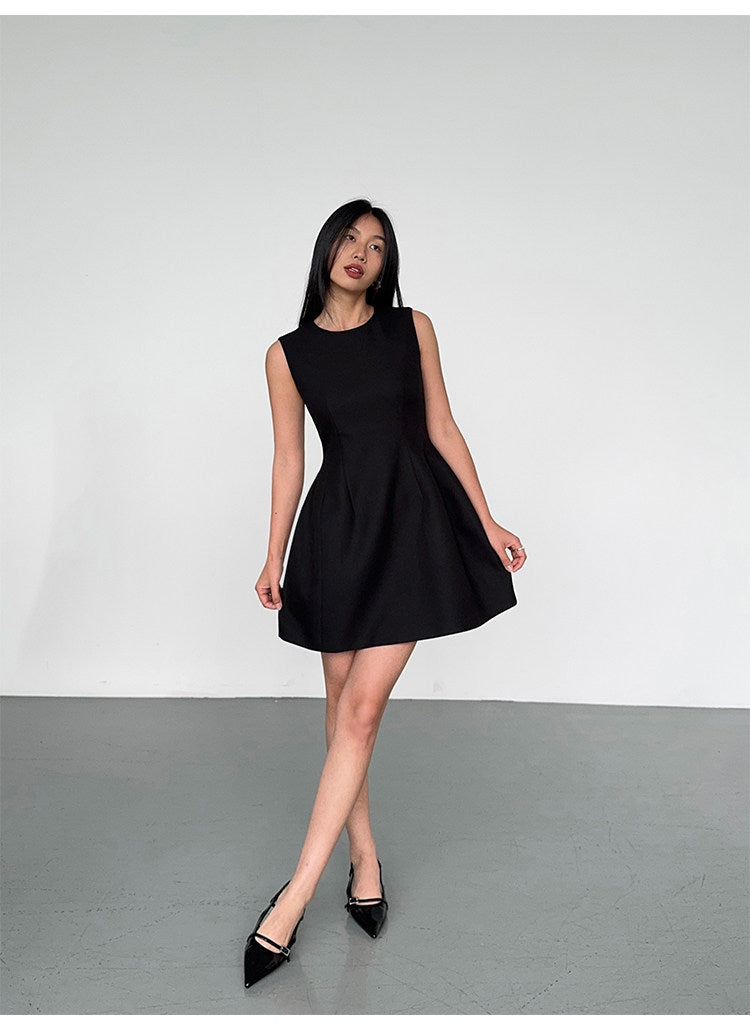 Structured Flare Mini Dress - Black