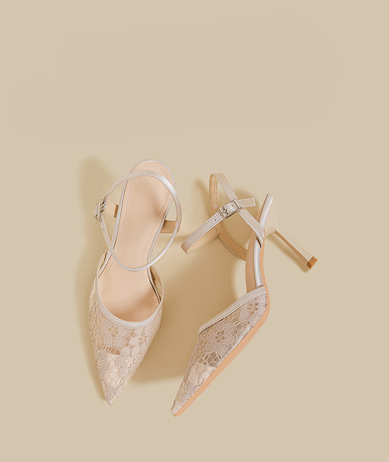 Lace Ankle-Strap Stiletto Heels