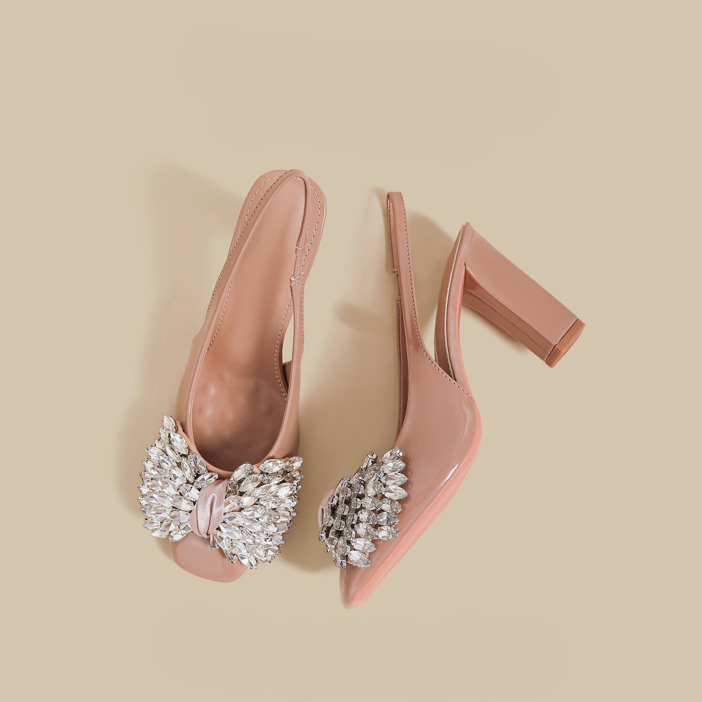 Crystal Bow Block-Heel Slingbacks