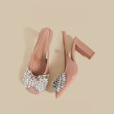 Crystal Bow Block-Heel Slingbacks