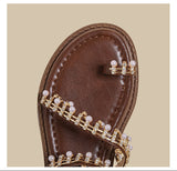 Pearl Crystal Flat Strap Sandals