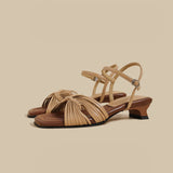 Knot Strap Heel Sandals (Brown)