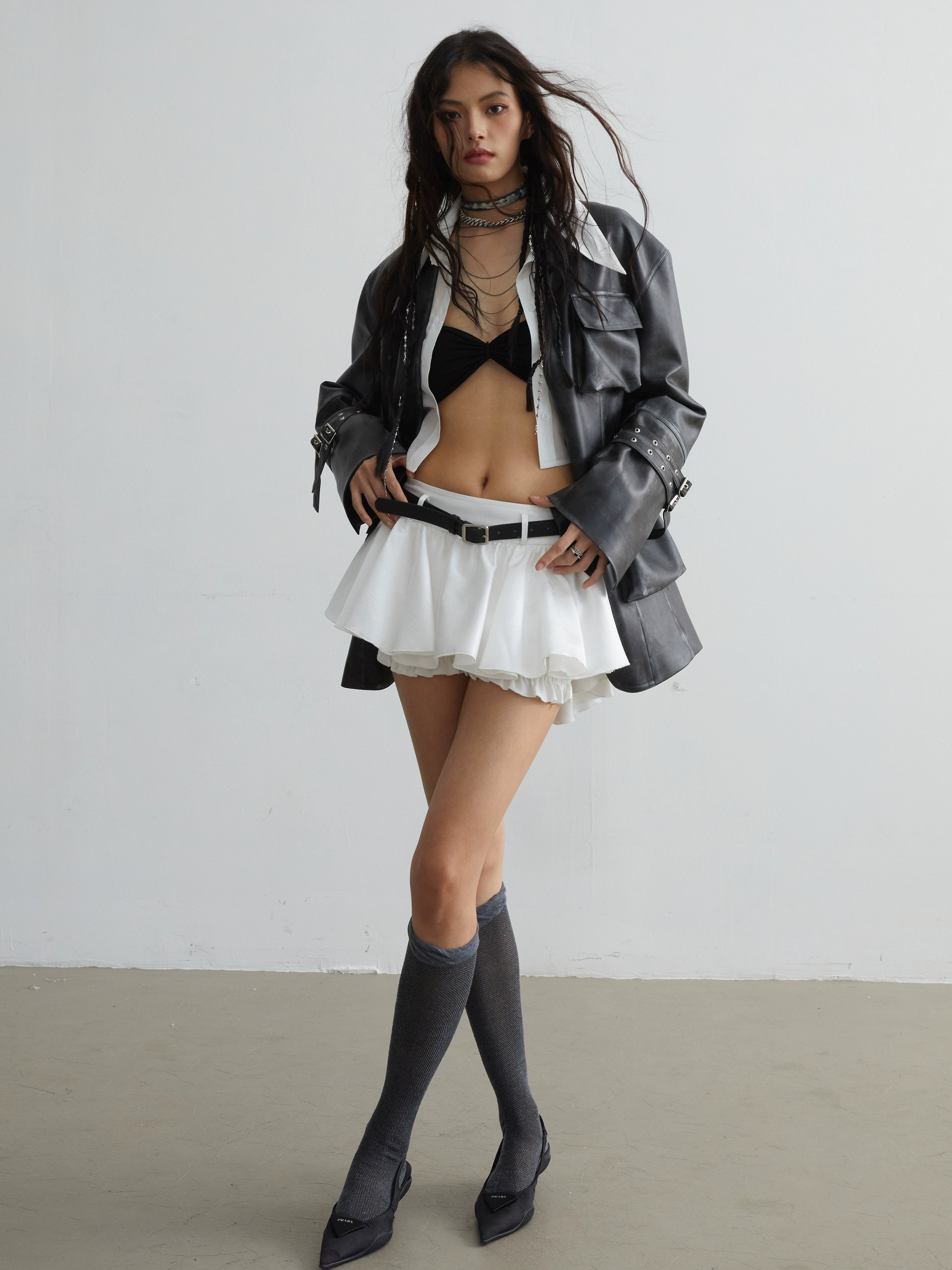 White Ruffled Miniskirt