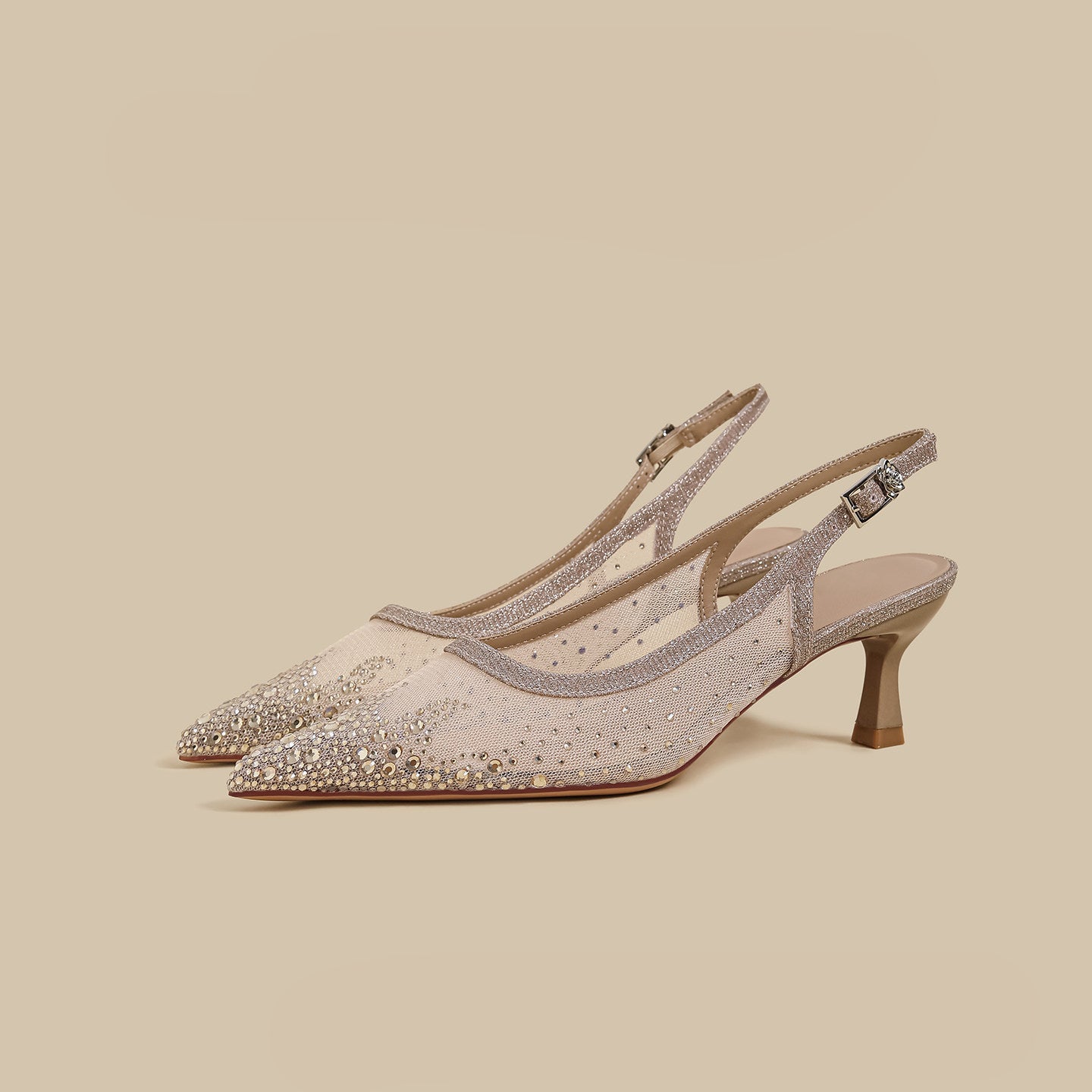 Crystal Mesh Pointed Slingback Heels