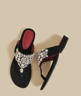Crystal Pearl Flat Sandals (Black)