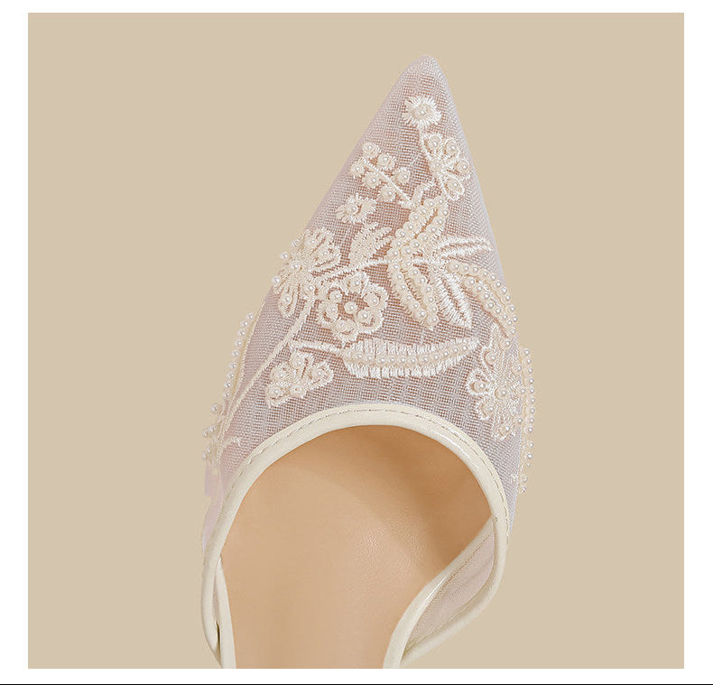 Embroidered Lace Slingback Heels