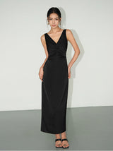 Smooth Ruched Slip Dress - Black