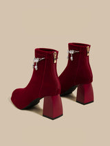 Pearl Chain Velvet Boots