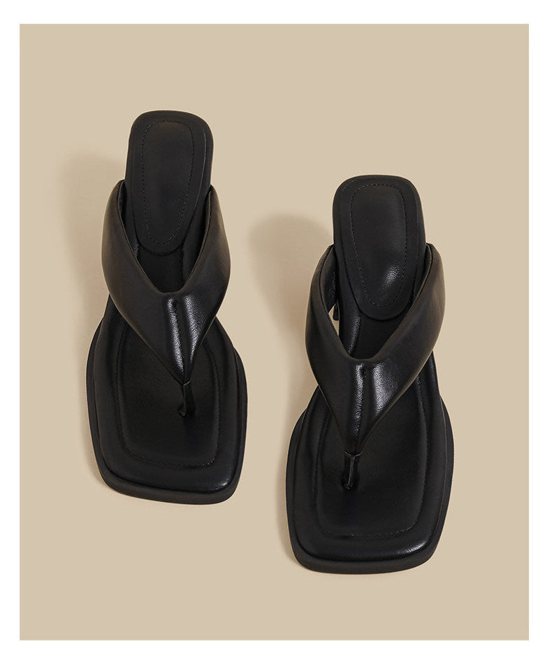 Minimal Thong Heel Sandals (Black)