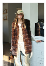 Fur Mid-Length Vest - Umber