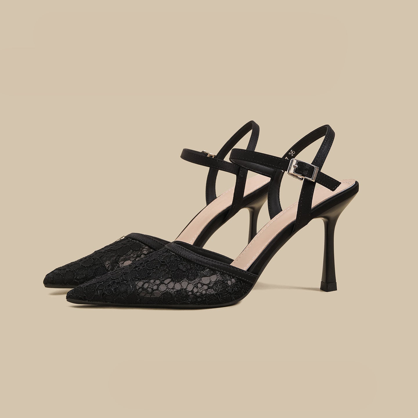 Lace Ankle-Strap Stiletto Heels
