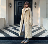 Herringbone Faux Fur Coat - Custard