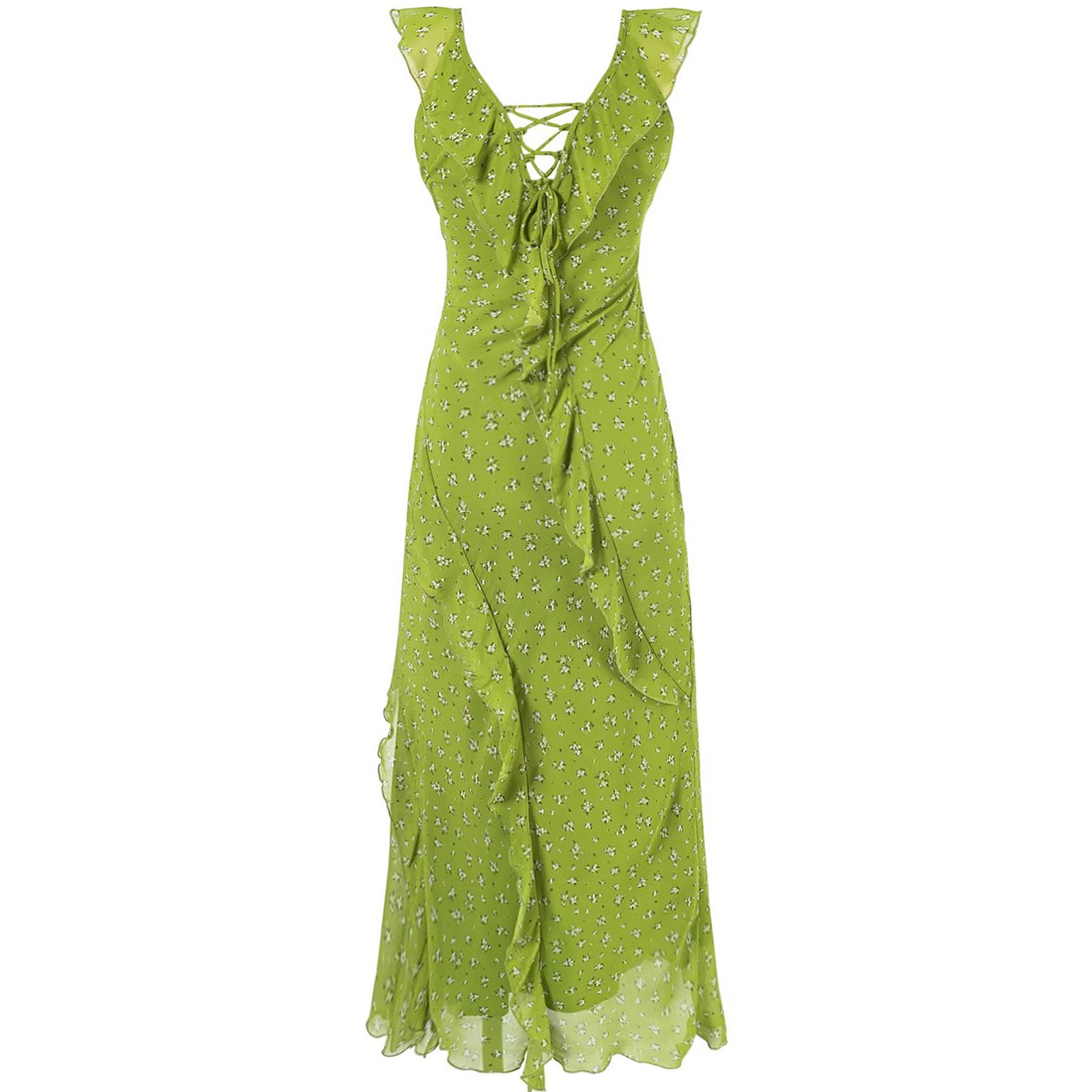 Lime Lace-Up Midi Dress