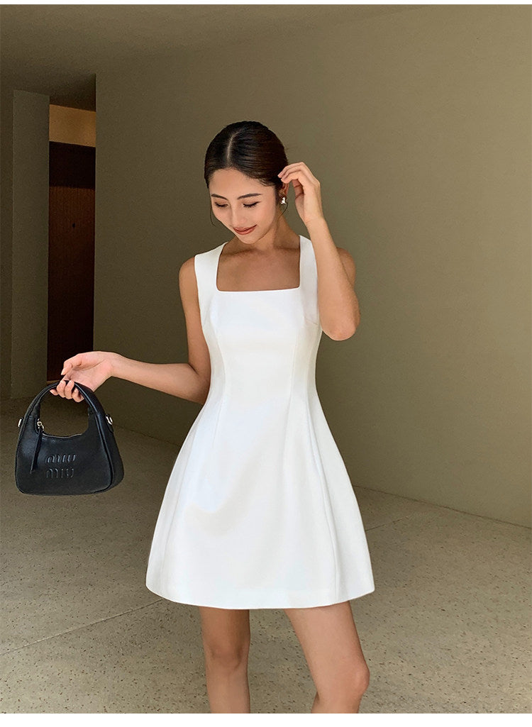 Structured Sleeveless Mini Dress - White