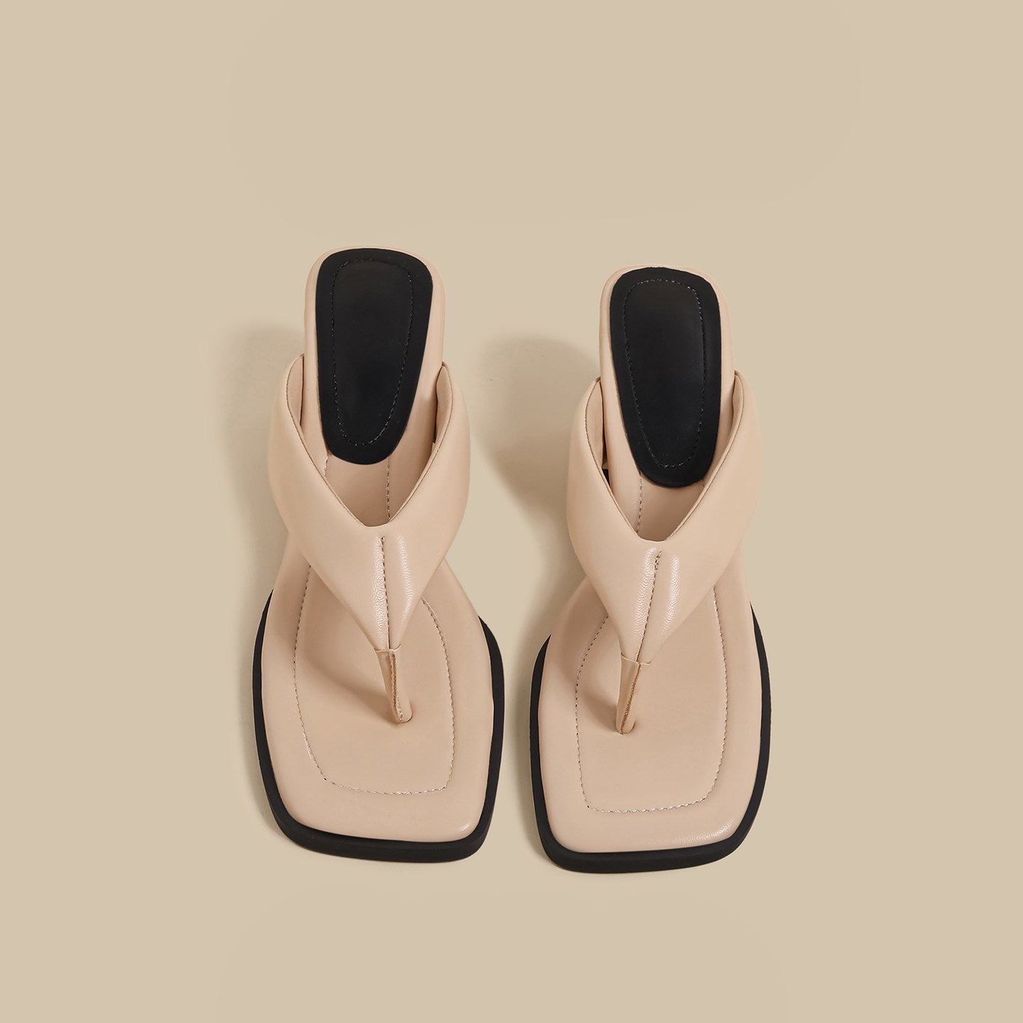 Minimal Thong Heel Sandals (Nude)