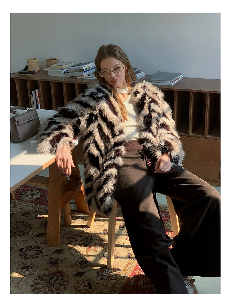Two-Tone Faux Fur Coat