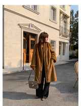 V-Neck Pullup Sleeve Fur Coat - Pumpkin