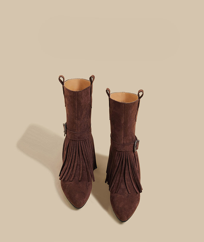 Fringe Suede Mid-Calf Boots