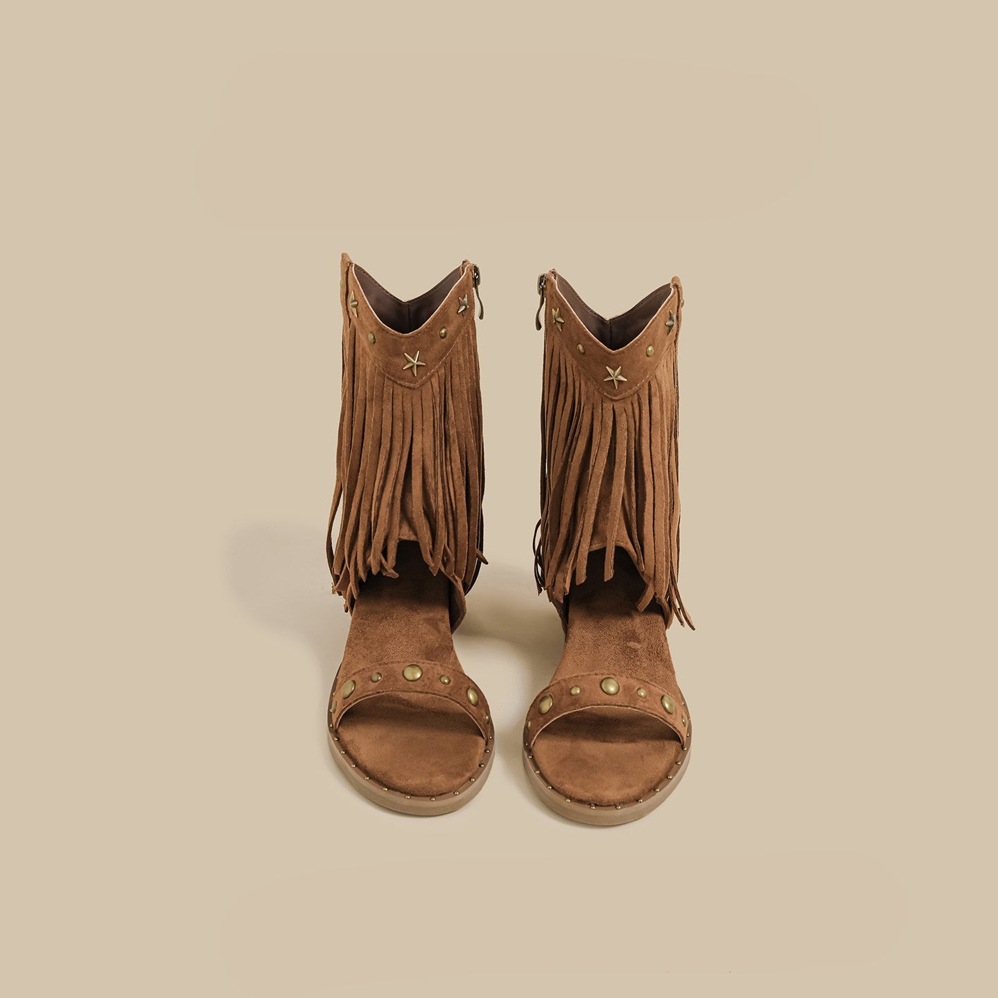 Fringe Stud Microfiber Leather Sandal