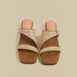 Woven Strap Slide Sandals (Brown)