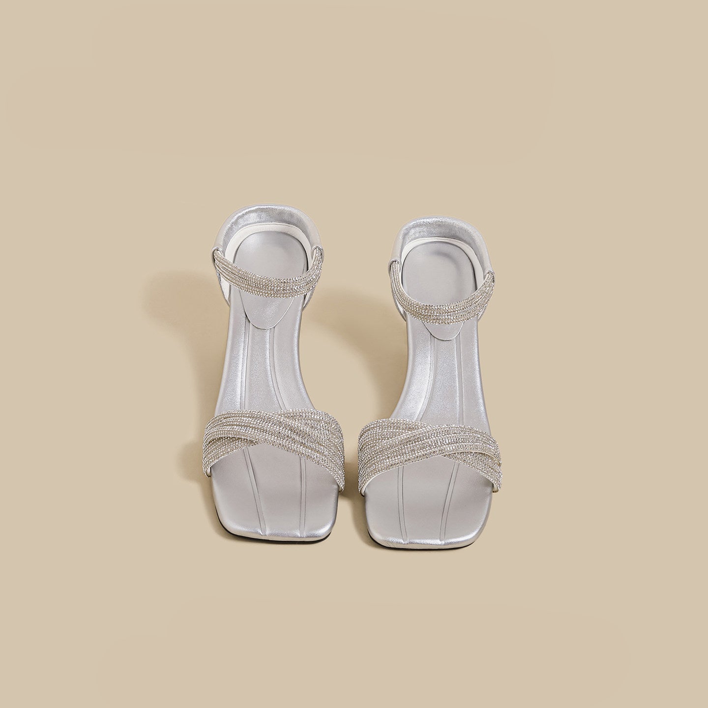 Crystal Strap Mid-Heel Sandals