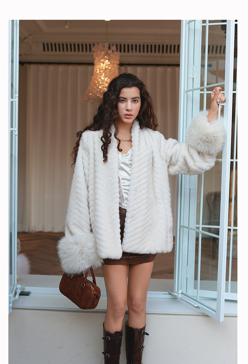 Plush Sleeves Fur Coat - Short