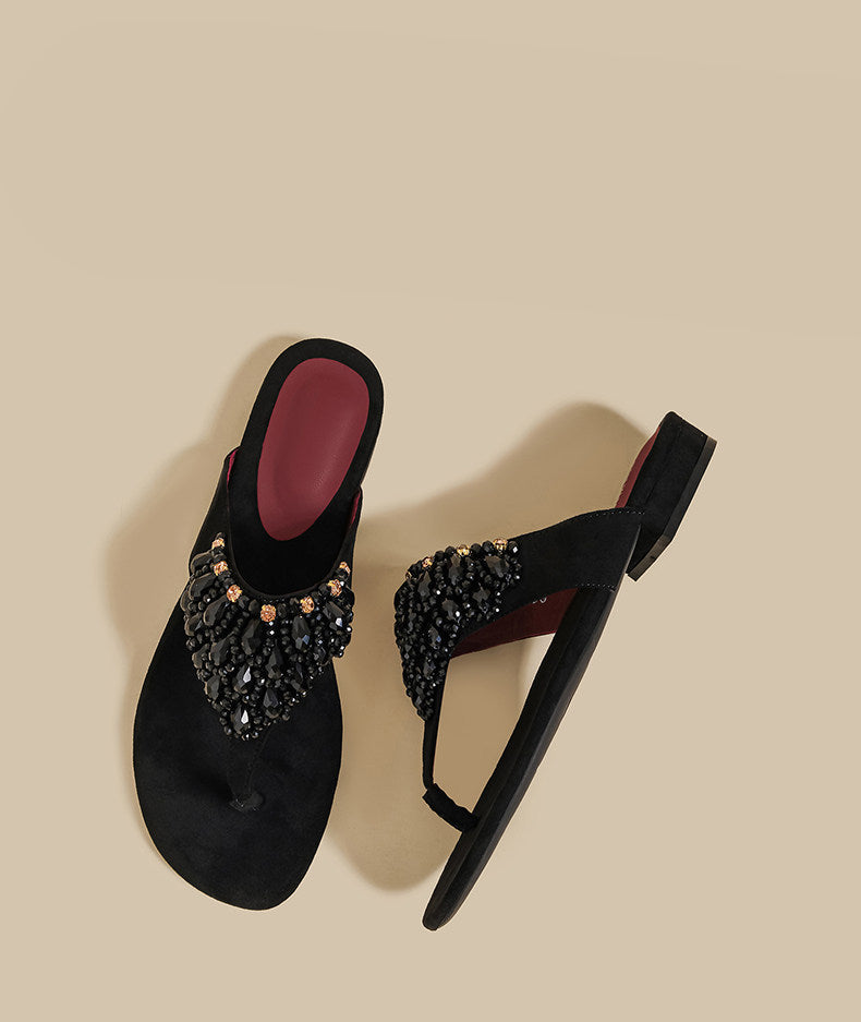Embellished Thong Flat (Black)
