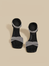 Crystal Strap Mid-Heel Sandals